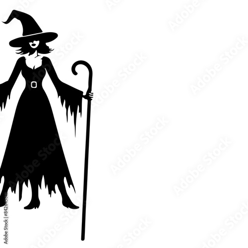 Witch Silhouette with Broom Vector
