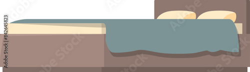 Big double bed with pillows and blanket illustration isolated on white background