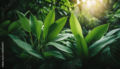 Dramatic light.nature leaves  green tropical forest  backgound illustration concept.