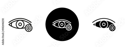 Contact lens icon, editable contact lenses icons in filled and outlined editable styles, contact lenses with eye icon