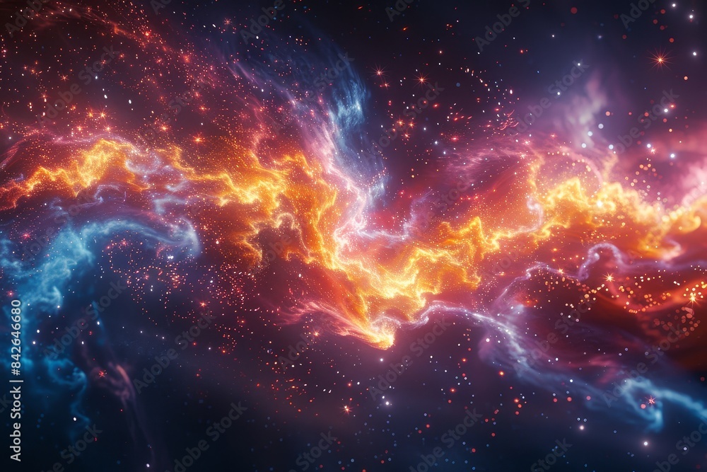 An artistic representation of a cosmic nebula with bright colors simulating a starry space field