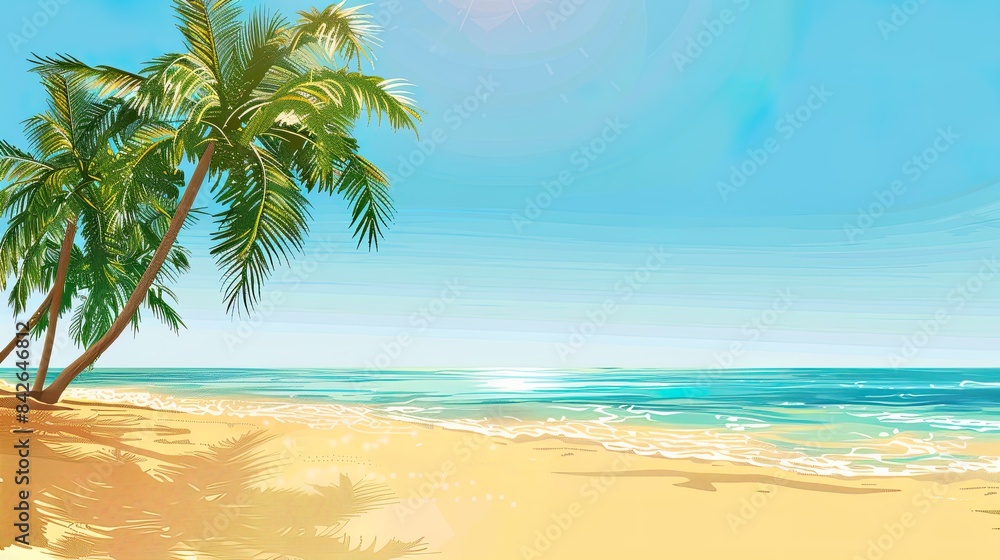 Tropical Beach with Palm Trees and Blue Sky Tropical Beach with Palm Trees and Blue Sky