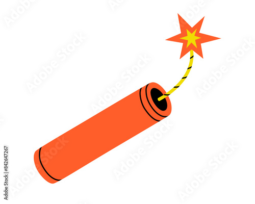 Hand drawn cute cartoon illustration of dynamite with a burning wick. Danger explosive weapon. Flat vector stress or problem in doodle style. Planning or time management icon. Event deadline. Isolated