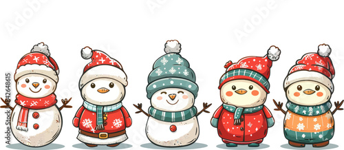 Festive Christmas Characters Lineup - A Whimsical Illustration of Holiday Cheer