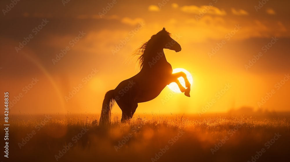 Dramatic Horse Rearing at Sunset