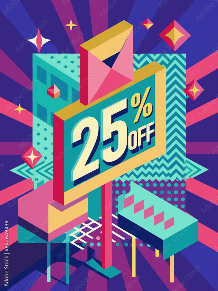Sign with 25% OFF in a geometric pattern background vector Sign with 25% OFF in a geometric pattern background vector