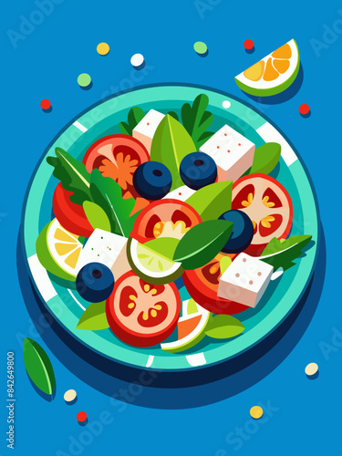 A vibrant Greek salad with olives and feta vector