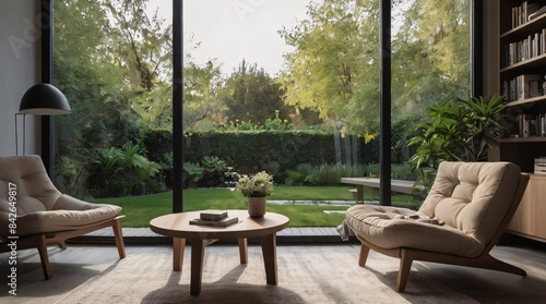 Modern living room with a chair and table offers a stylish space to relax