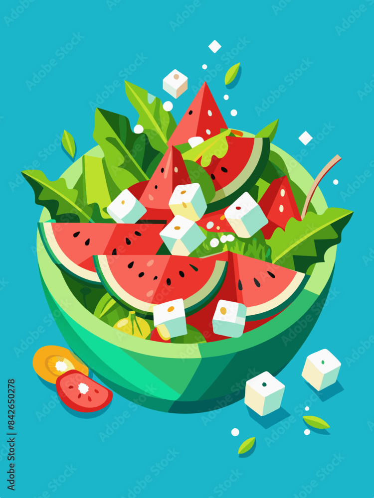 Fototapeta premium A refreshing watermelon and feta salad vector