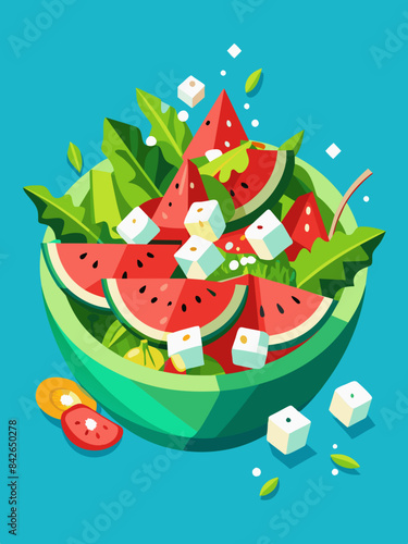 A refreshing watermelon and feta salad vector