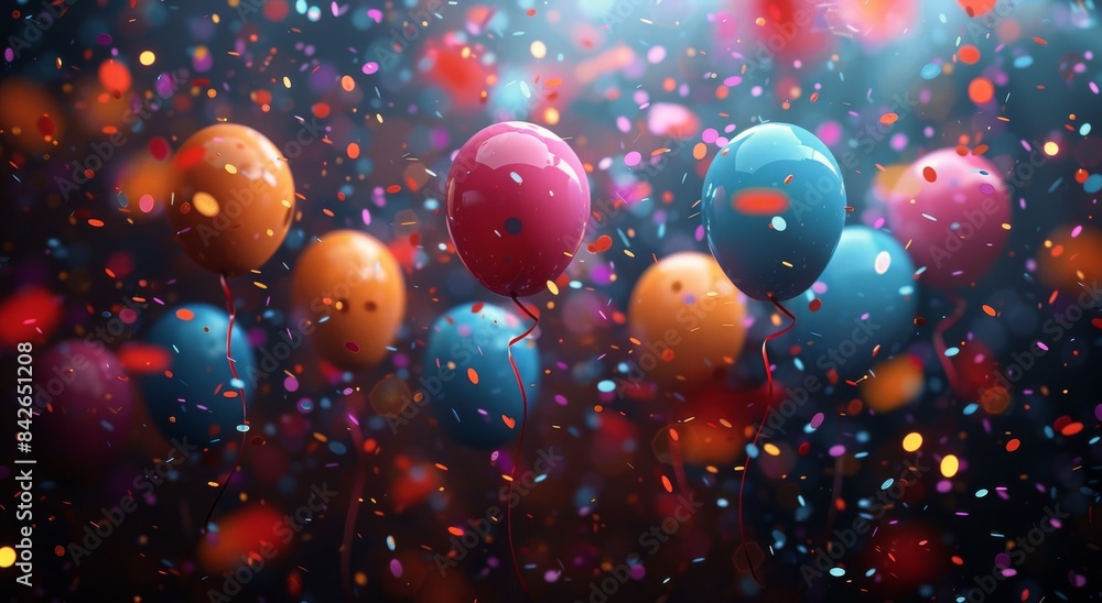 Colorful Balloons Floating in Confetti