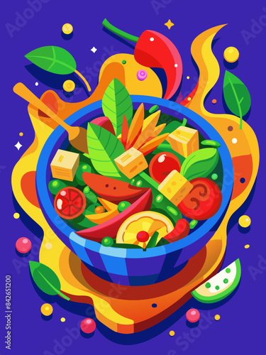A colorful veggie stir-fry with tofu vector