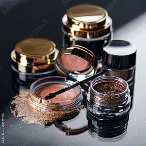 Make-up cosmetic product, beauty products and cosmetics swatch sample flatlay, various makeup brand tools as glamour fashion night out background idea