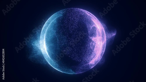 Abstract purple bright glowing background with a sphere core atom energy burning ball circle made of waves of energy rays