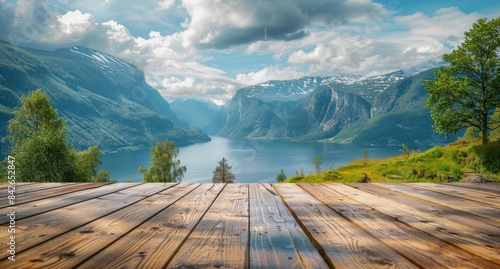 Wooden Deck Overlooking Scenic Norwegian Fjord