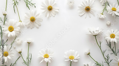 Beautiful composition of spring flowers and leaves on white background with copy space © sungedi