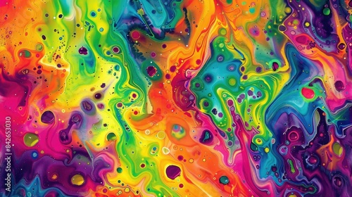 Abstract Psychedelic Art with Colorful Tie Dye Patterns and Ink Splashes © Emin