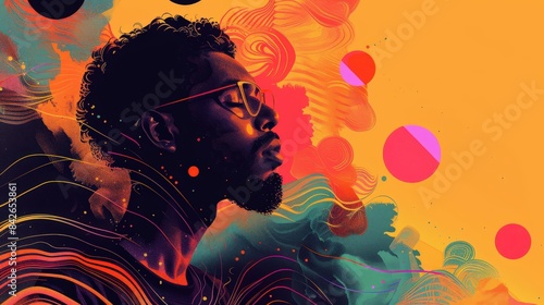 An abstract digital artwork with a vibrant amalgamation of colors surrounding a human silhouette