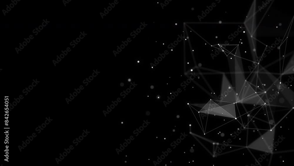 Abstract plexus mesh background with chaotically connected points and polygons flying in space. Digital data network connections. Futuristic technology loop