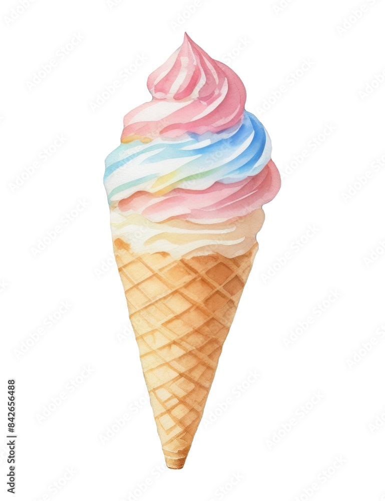 Watercolor soft ice cream in a waffle cup. Iridescent bright colors. Isolated, without a background. Watercolor soft ice cream in a waffle cup. Iridescent bright colors. Isolated, without a background.