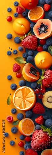 Vibrant Colorful Abstract Fruit Background Featuring Orange  Papaya  Strawberry  and Blueberry