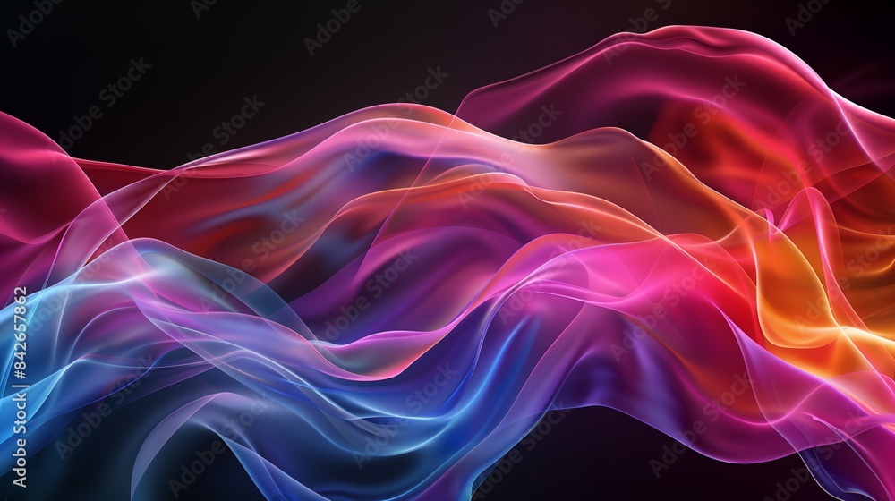 Colorful holographic neon fluid illustration waves on black background, walpapper Colorful holographic neon fluid illustration waves on black background, walpapper