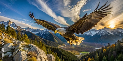 	
Adler - Weißkopfseeadler in beeindruckender Landschaft - Nahaufnahme Weitwinkel	
 photo