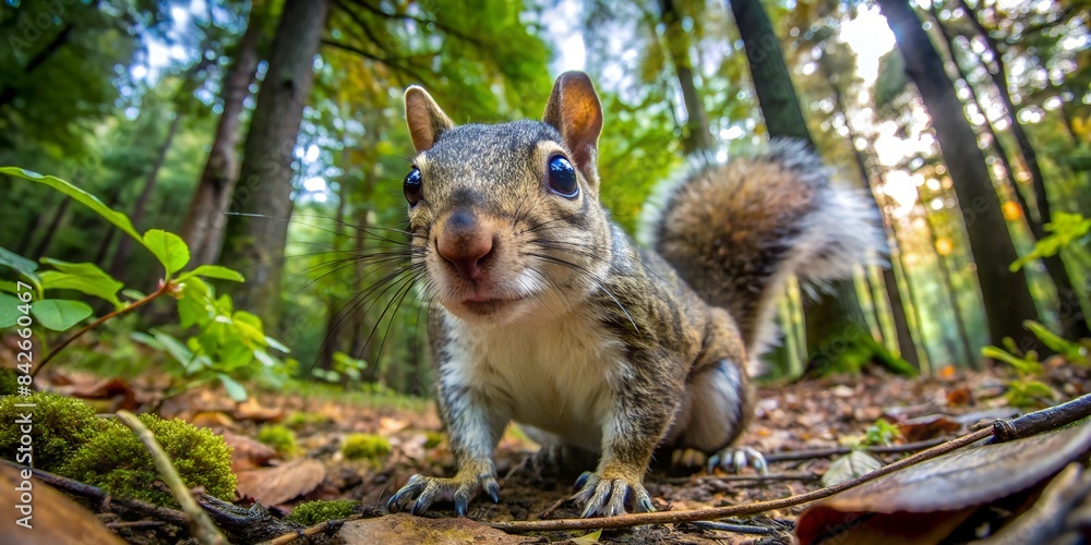 Eichhörnchen Beeindruckende Weitwinkel Nahaufnahme Eichhörnchen Beeindruckende Weitwinkel Nahaufnahme