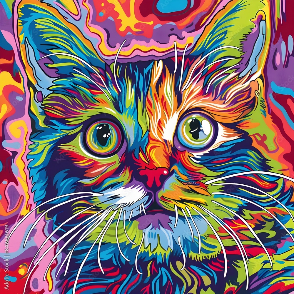 Fototapeta A cute cat in vibrant colors