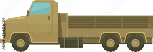 Large military truck is transporting goods in a war zone