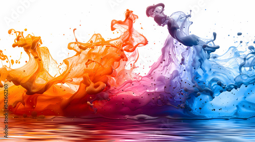 Energetic and vivid color splashes isolated on a white background, creating a striking contrast