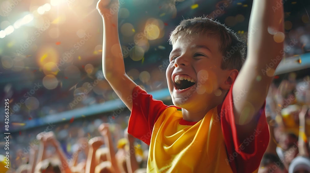 A boy sport fans cheering a sport match A boy sport fans cheering a sport match