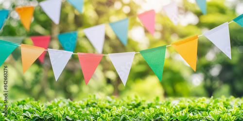 Blurred Colorful Triangular Flags For Outdoor Parties And Events Celebrations