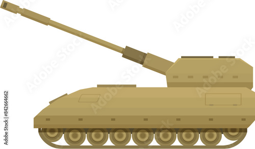 Powerful modern self propelled artillery system on tracks, military vehicle flat illustration