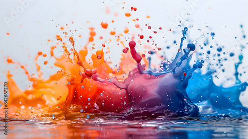 Energetic splashes of colorful paint isolated on a pristine white background, vibrant and captivating