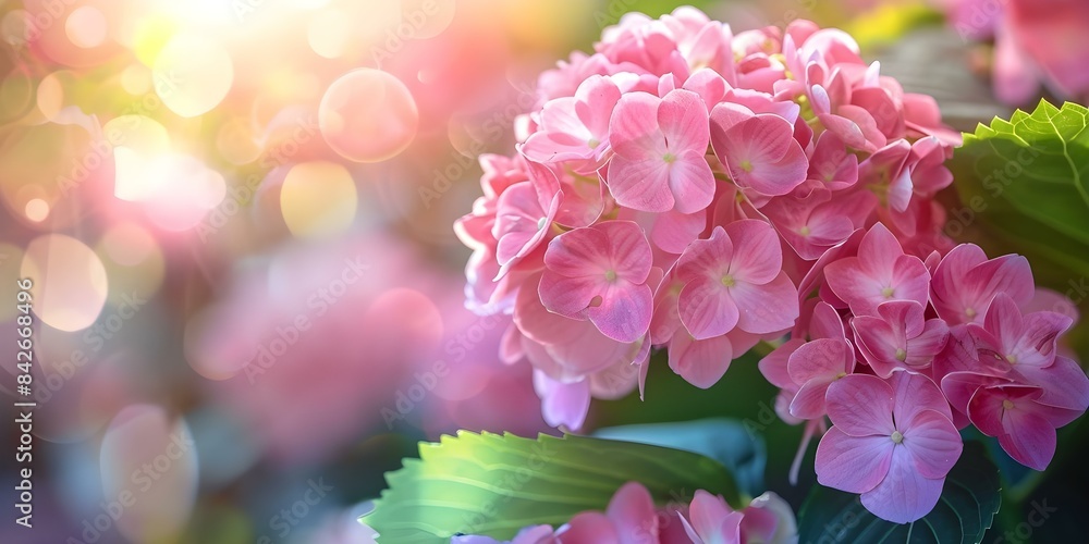 Beautiful Pink Hydrangea with Blurred Background Perfect for Text Placement and Design. Concept Flower Photography, Nature Background, Pink Hydrangea, Text Placement, Design Inspiration Beautiful Pink Hydrangea with Blurred Background Perfect for Text Placement and Design. Concept Flower Photography, Nature Background, Pink Hydrangea, Text Placement, Design Inspiration