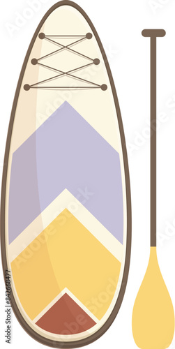 Colorful paddle board for sup surfing with paddle staying upright balancing on water for summer vacation fun sport illustration