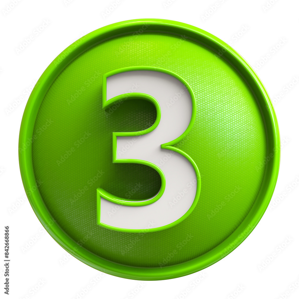 Green Button 3D Number 3