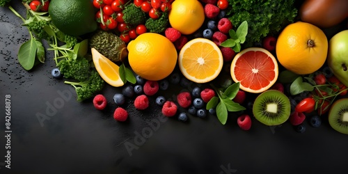 Flat Lay Composition of Assorted Fruits and Vegetables for Keto Diet. Concept Keto Diet  Flat Lay  Fruits  Vegetables  Food Photography