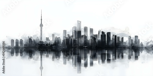 Isolated city skyline silhouette background with vast panoramic buildings. Concept Cityscape Silhouette  Urban Skylines  Panoramic Buildings  Background Photography  City Horizon