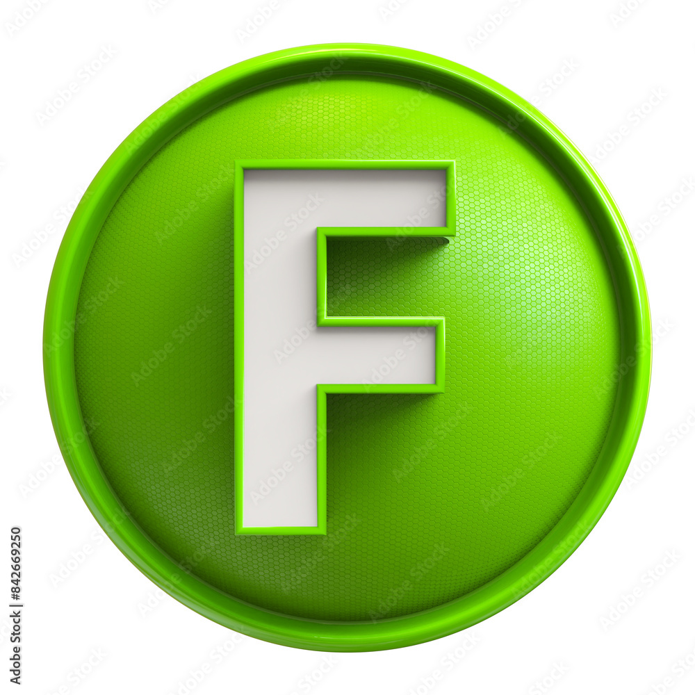 Button Green 3D Font Letter F uppercase Button Green 3D Font Letter F uppercase
