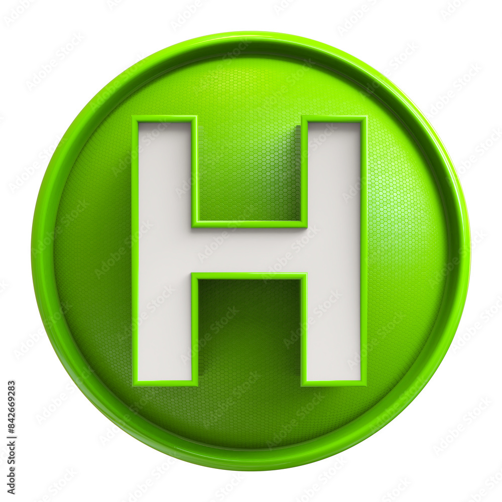 Button Green 3D Font Letter H uppercase Button Green 3D Font Letter H uppercase