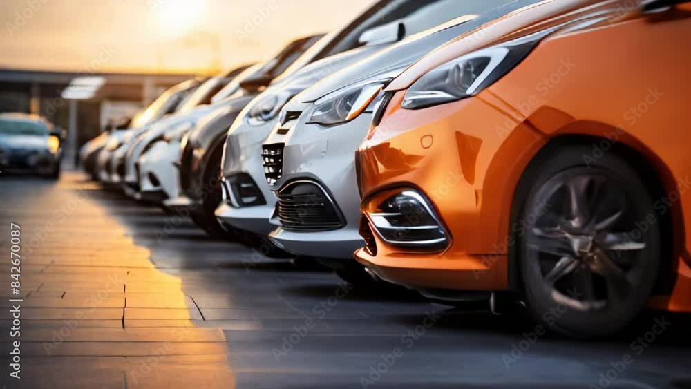 Car showroom with a magnificent view of the cars for sale. Car dealer with many cars indoors Car showroom with a magnificent view of the cars for sale. Car dealer with many cars indoors