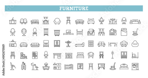 Set of outline furniture icons. Vector illustration