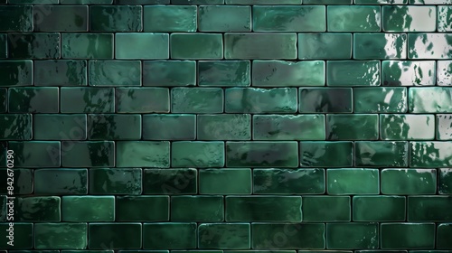 A distinctive wet looking dark green tile surface with a highly reflective texture photo