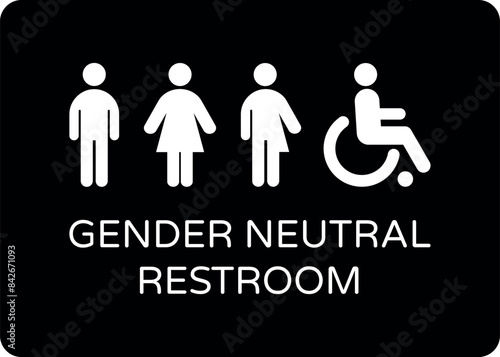 Gender neutral restroom sign. All gender neutral toilet icon. Vector flat solid pictogram on black background for web, mobile app, office, mall, restaurant.	