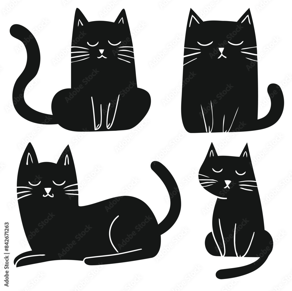 Lazy Cat Silhouette Clipart Set, Perfect for Pet and Animal Lovers - Flat Vector Illustration Lazy Cat Silhouette Clipart Set, Perfect for Pet and Animal Lovers - Flat Vector Illustration