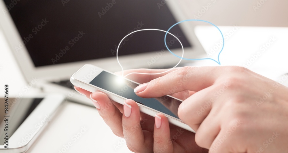 Naklejka premium Technology, communication, messaging concepts, person hold phone