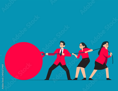 Team pulling heavy weight. Obligations vector concept