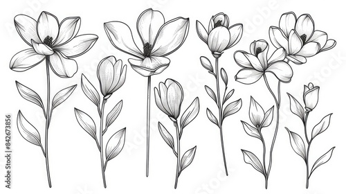 Set of floral line art illustrations in the style of vector illustration generated with AI